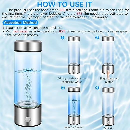 Hydrogen Water Bottle, Portable Hydrogen Water Bottle Generator, Rechargeable 3Min Quick Electrolysis Water Ionizer Machine Suitable for Home, Office, Travel, Daily Drinking, Gift for Love