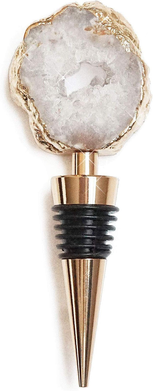 NIKITA Crystal Bottle Stopper - Natural Quartz Agate Bar Accessory in Gold or Silver - Engagement Gifts for Couples Newly Engaged or Bride to Be - Wine seal - Wine Stopper (Gold)