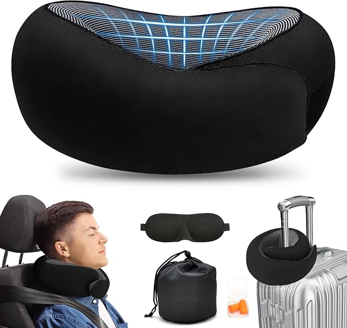 Neck Pillow for Traveling, Soft Airplane Neck Pillow, Memory Foam Travel Neck Pillow, 2024 New Neck Support Travel Pillow for Long Flight, Adjustable Full Surrounding Stowable U-Shaped