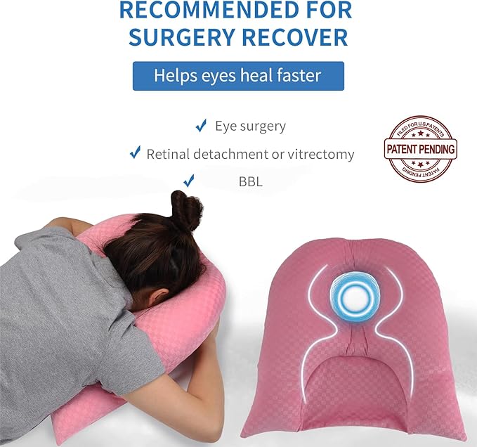 Face Down Pillow for Sleeping, Prone Pillow for Vitrectomy or Retinal Surgery, Adjustable Height Prone Prone Pillow Face Down Sleep, Retina Lying Pillow Eye Surgery Recovery (Checkerboard Pink)