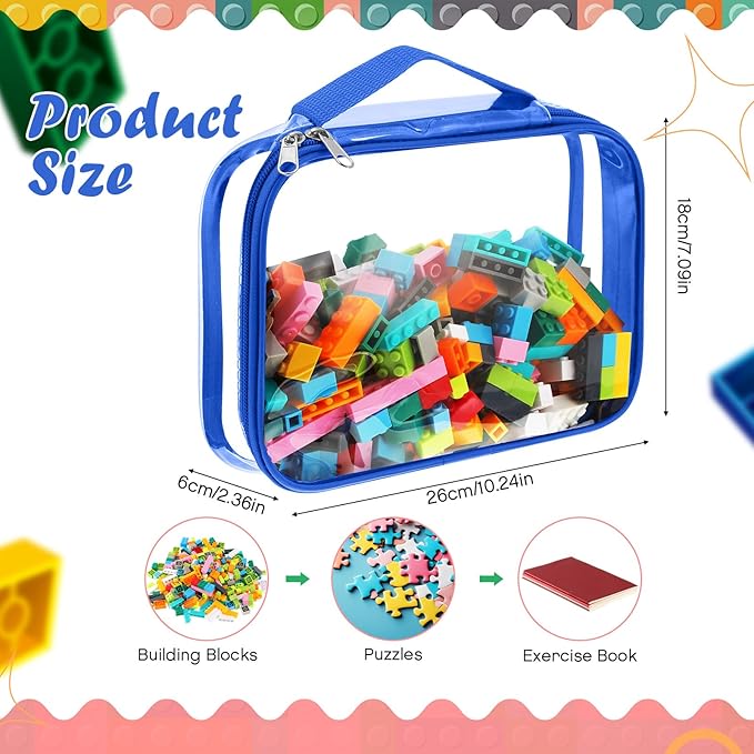 Sanwuta 3 Packs Toy Storage Bags with Zipper, Clear PVC Organizing Bags, Waterproof Toy Bags for Board Games, Building Blocks, Toys and Kids Books (Red, Blue, Yellow,10.24 x 7.09 x 2.36 Inch)