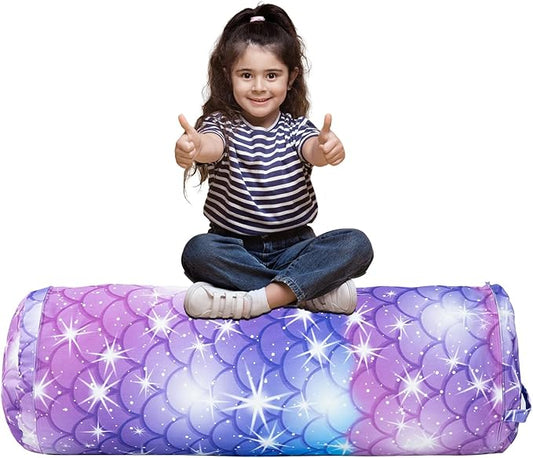 Stuffed Animal Bean Bag Storage Chair for Kids Cover Only (No Filler), Organize, Sit, Play & Boxing, 100% Cotton Canvas Washable, Ultra Soft Cylinder Long Vertical Zipper Best Gift for Child