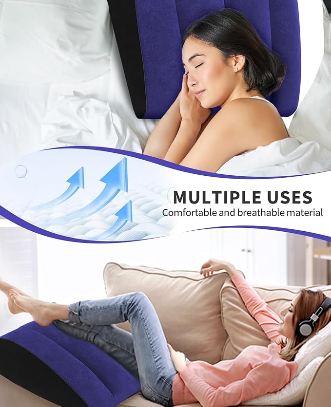 Portable Wedge Pillow Inflatable Cushion - Body Positioners for Legs and Back Support for Sleeping,Reading and Rest,Use in Bed, Travel, Camping Or Office，Fast Inflating Deflation