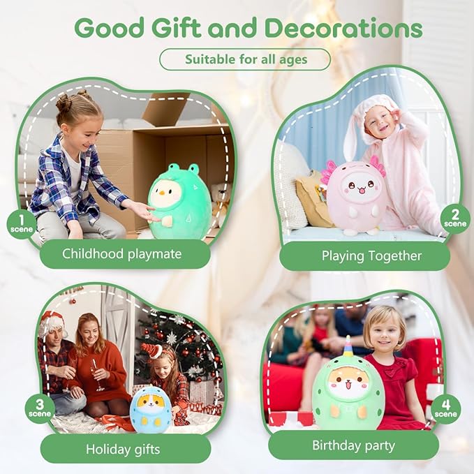 Cute Plush Shiba Inu Dinosaur Stuffed Animal Pillow, 8" Soft Kawaii Akita Plushie with Dinosaur Outfit Gift for Kids