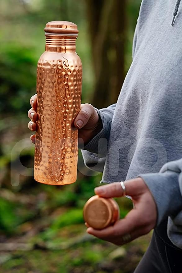 Hammered Copper Water Bottle 30 Oz - Copper Bottle Water with Lid – Copper Water Vessel - Ayurvedic Copper Water Bottle – Drink More Water Bottle – Large - Leak Proof