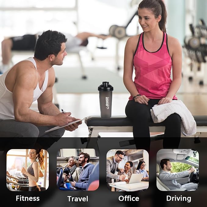 Shaker Bottle, 600ml Classical Protein Shaker Cup with Mixing Ball for Smooth blending, Leak-Proof GYM Workout Water Bottles for protein& Smoothie Shake，Bpa Free (20oz / Black)