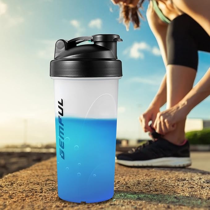GEMFUL Shaker Bottle for Protein Mixes 28 oz BPA-Free Leak Proof Smothies Mixer Water Cups 2 Pack