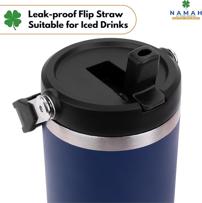 Tumbler with Handle & Extra Cloud LID – 30oz/900ml, Premium 304 Stainless Steel, Insulated Water Bottle, Leak-Proof, Steel Straw, Teddy Straw Cap, Cleaning Brush & Carabiner Hook (Midnight Teal Blue)