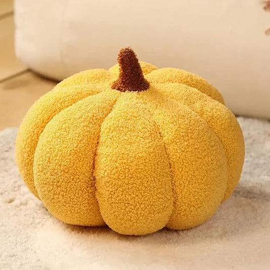 Pumpkin Pillow - Halloween Pumpkin Throw Pillow Yellow 3D Simulated Pumpkin Pillows Fleece Stuffed Pumpkins Decoration for Thanksgiving Halloween Bedroom Fall Decorative (Yellow, 11 inch)