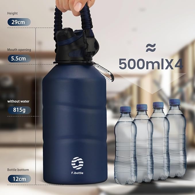 Insulated Half Gallon Water Bottle 64oz with Magnetic Lid,Stainless Steel Double-Wall Vacuum Leak Proof Sports Insulated Jug with Paracord Handle, Keep Water Hot & Cold for Outdoor,Gym