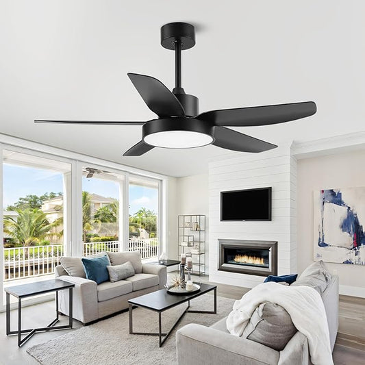 Modern Ceiling Fan with Light and Remote Control,46''Ceiling Fan with 3 Color Lights,Memory Function,5 Blades,6 Speeds,Outdoor Fan and Light for Living Room,Bedroom,Kitchen,Black