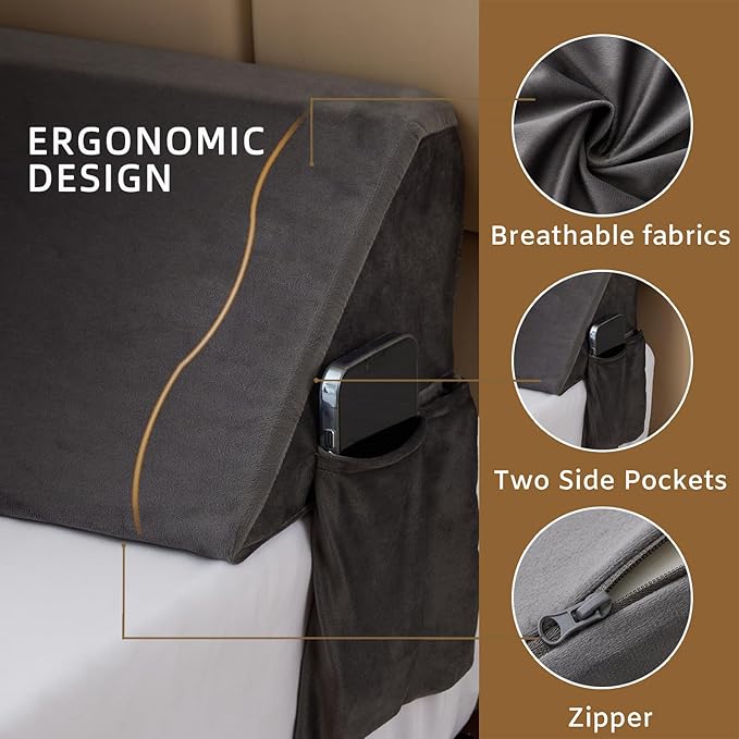 King Bed Wedge Pillow for Headboard, Foam Headboard Pillow, Bed Gap Filler, Mattress Gap Filler King - Fill The Gap (0-7") Between Headboard and Mattress (Short Plush, 76"x10"x6")