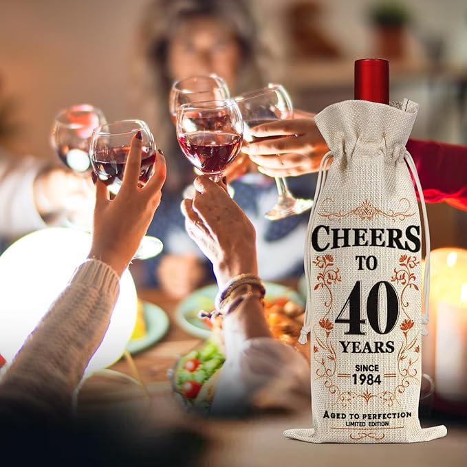 SpringWhisper 40th Birthday Gifts for Women Men Back in 1984 Birthday Gift 40 Years Old Gift Birthday Decoration Wine Bag Gift for Her Him Wine Gift Bag 40th Turning 40