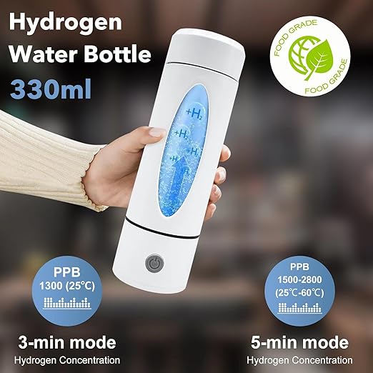 Hydrogen Water Bottle with Indicator Light, Real 4000ppb, SPE/PEM Technology, Equipped with Advanced Dirt Prevention Mode, Portable Hydrogen Water Generator with Food-Grade Material (Khaki Bag)