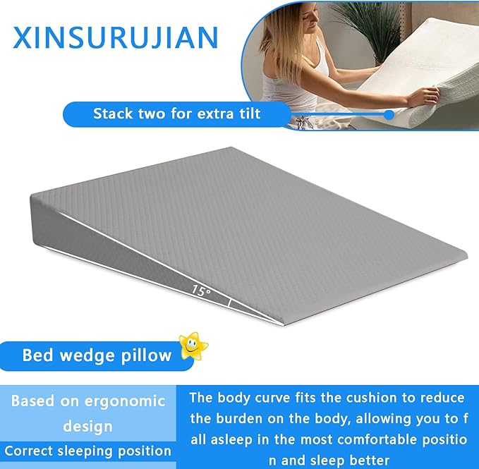 Bed Wedge Pillow Triangle Belt Foam for, Knee, Small Leg, Reading, Maternity (White)