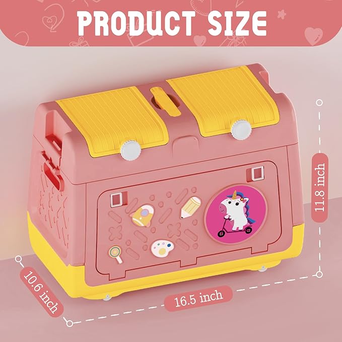 Toy Box Chest with Lid, Unicorn Collapsible Storage Organizer for Kids Boys Girls, Plastic Stackable Toddler Toy Bins with Double Door Lid (Pink)