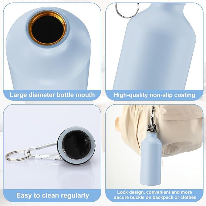 Domensi 24 Pcs 20oz Aluminum Water Bottles Bulk Reusable Water Bottles Lightweight Leak Proof Aluminum Sports Bottles with Twist Cap Buckle for Gym, Hiking, Cycling, Camping, Fishing