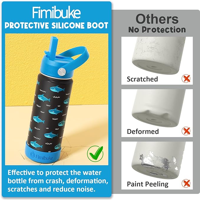 Fimibuke Kids Insulated Water Bottle - 18oz BPA-FREE Kids Cups with Straw Double Wall Vacuum Tumbler 18/8 Stainless Steel Leak Proof Toddler Water Bottle for School Boys Girls (2 Pack, Game+Space)