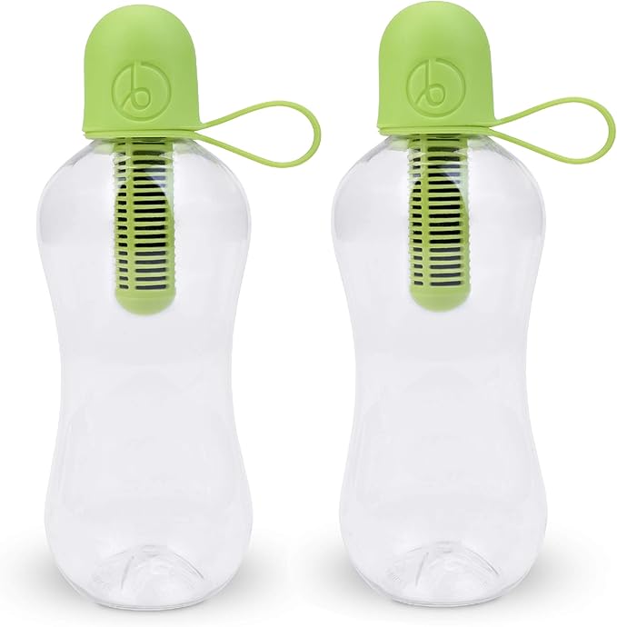 Bobble Classic Water Bottle, Filtered Water, BPA-Free Reusable Bottle, Soft Touch Carry Cap with Replaceable Carbon Filter for Sustainable Water and Hydration 18.5 oz - 2 Pack (Lime)