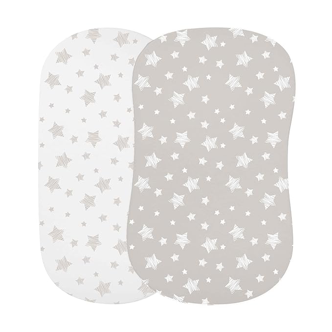 Ely's & Co. Bassinet Sheet Set 2 Pack 100% Jersey Cotton for Baby Girl and Baby Boy - Tan Drawn Star Design