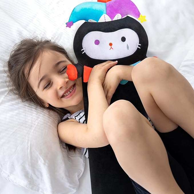 Long Cat Plush Body Pillow, 28” Cute Clown Axolotl Stuffed Animals Kawaii Soft Plushies, Joker Axolotl Plush Pillow Doll Toy Gift for Girlfriend