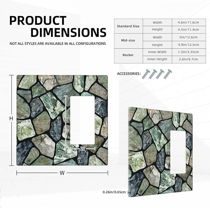 Green Stone Texture Combo Single Blank 1 Rocker Light Switch Wall Plate Cover Decorative 2-Gang for Electrical Room Bathroom Bedroom Home Kitchen One Decora Receptacle 4.5" x 4.6"