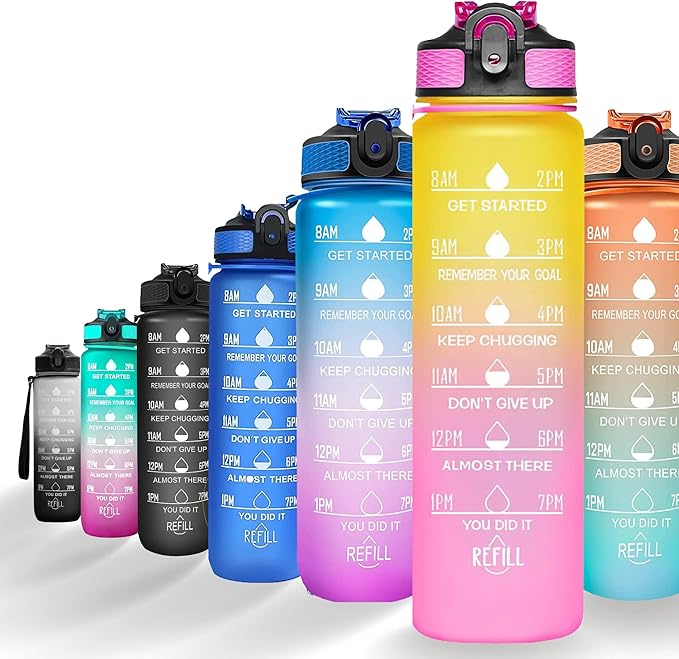 Leakproof Water Bottle with Straw & Lid - 32oz Motivational BPA Free Water Bottle with Time Markings & Straw Lid for Sports & Outdoors - Ensure Hydration with Leakproof Bottle and Straw