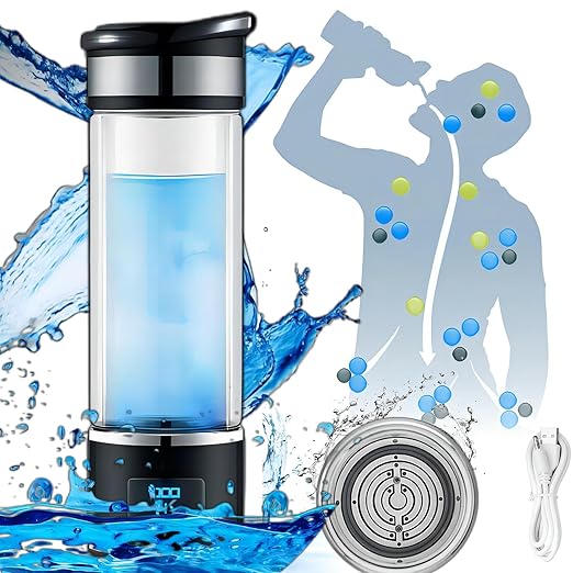 Hydrogen Water Bottle Generator 350ml Hydrogen Water Generator Portable Alkaline Water Machine Double Layer Glass Alkaline Water Bottle 1000-1200ppb Water Ionizer USB Alkaline Water Filter Bottle