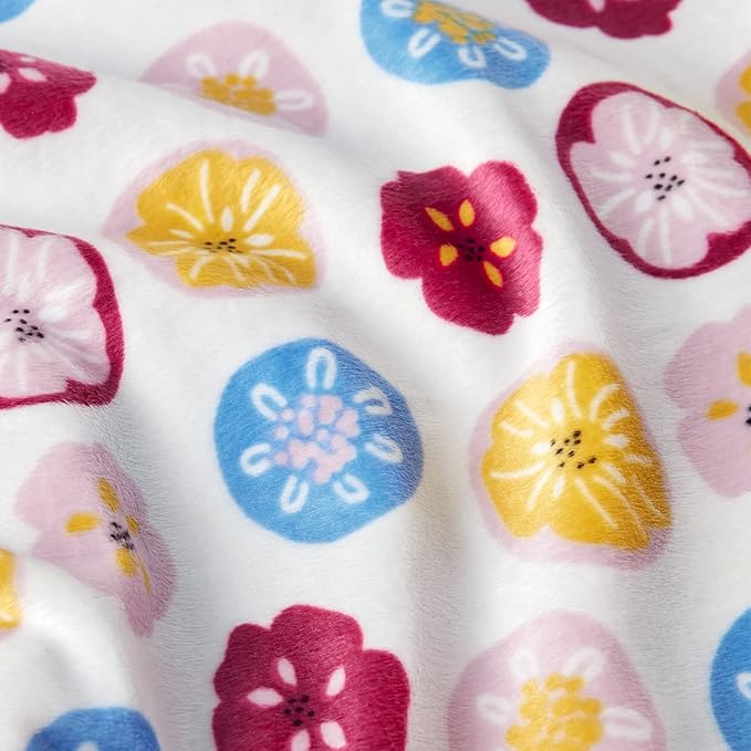 DaysU Silky Micro Soft Plush Baby Blankets for Girls with Print Floral Pattern and Soothing Raised Dots, Double Layer Bed Throws for Toddler Cot, Flower, Pink, 50x60 Inches