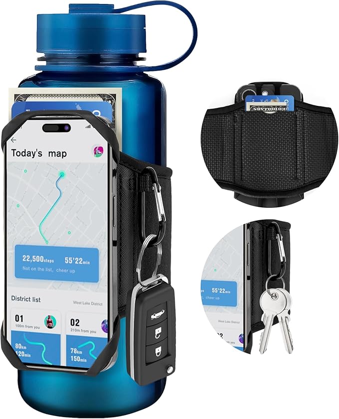 Mobile Water Bottle Strap, Water Bottle Holder for Mobile Phone, 360° Rotatable & Removable Mobile Phone Water Bottle Bag, Gym Water Bottle Accessory for 4.5-7 Inch Mobile Phone & 18-40 oz