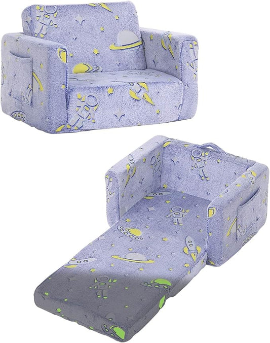 Tiita Kids Sofa, 2-in-1 Kids Sofa Chair, Convertible Children Couch to Lounger, Flip Out Kids Sofa Chair, Toddler Armrest Chair Bed, Folding Kids Play Sofa for Girl or Boy(Blue Astronauts)