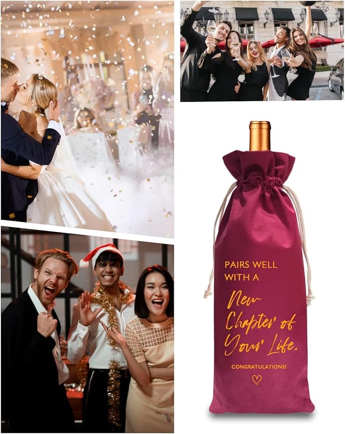 TBITON New Job Gifts Wine Bag, Going Away Gifts for Friends, New Beginnings Gifts for Women, New House, Engagement, Retirement Gift, Pairs Well With a New Chapter of Your Life (New Chapter-Red)