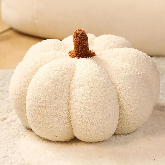 Pumpkin Pillow - Halloween Pumpkin Throw Pillow White 3D Simulated Pumpkin Pillows Fleece Stuffed Pumpkins Decoration for Thanksgiving Halloween Bedroom Fall Decorative (White, 9 inch)