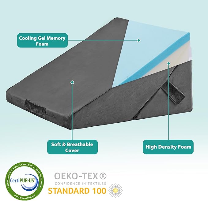 Wedge Pillow for Sleeping, Adjustable 9&12 Inch Foldable Bed Wedge Pillow Set, Orthopedic Memory Foam Triangle Pillow Wedge, 7-in-1 Elevated Pillows for Leg and Back Support, Velvet