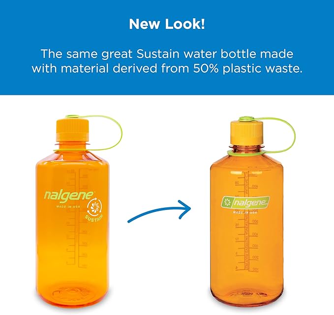 Nalgene Sustain Tritan BPA-Free Water Bottle Made with Material Derived from 50% Plastic Waste, 32 OZ, Narrow Mouth