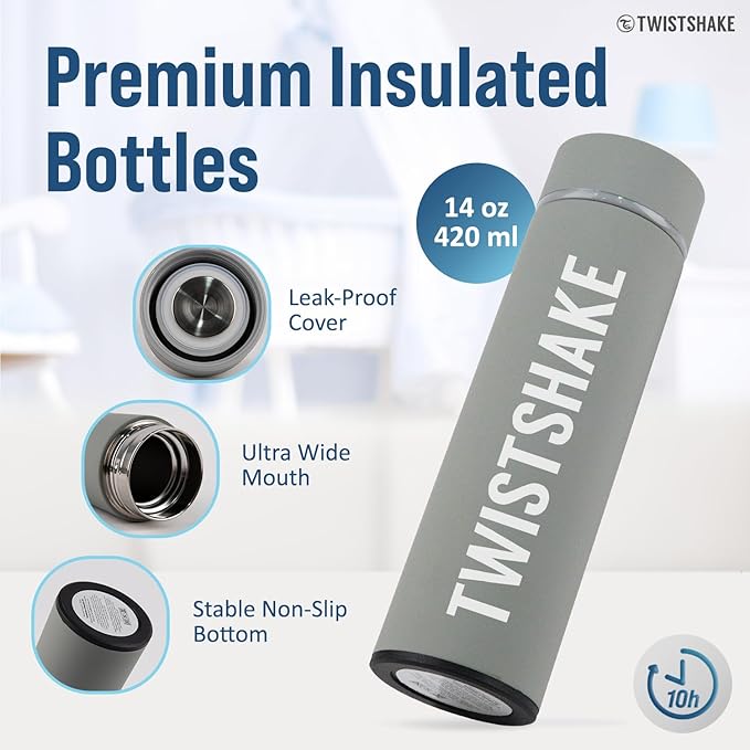 Twistshake Hot Or Cold Thermos Bottle,Grey (Pastel), 420 ml