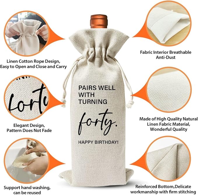 Forty Years Old Birthday Gift Wine Bag For Wife Sister Friend Mom Dad Women Men Her, 40th Birthday Party Decor, 1984 Birthday Gift, 40th Anniversary Wine Bag, Pairs Well With Turning 40th
