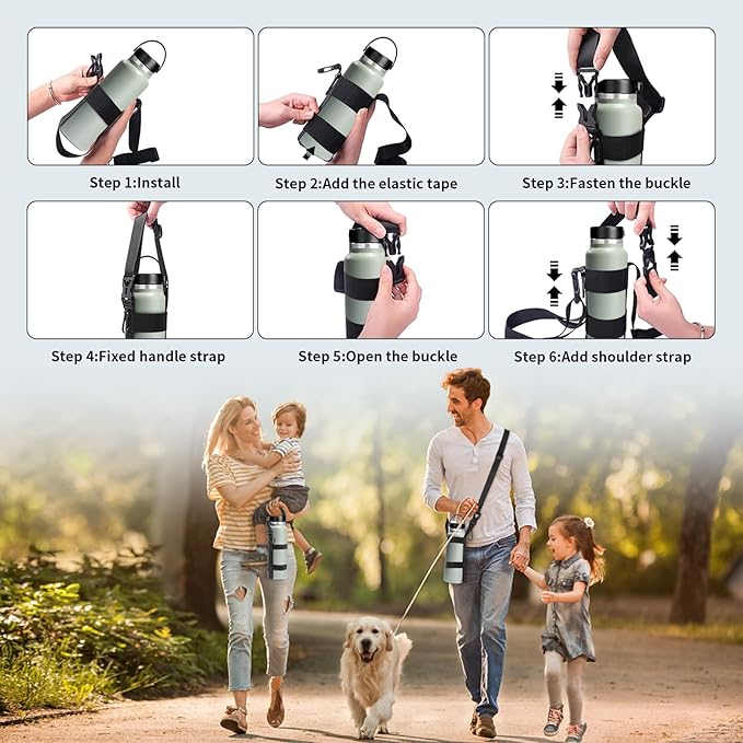 Water Bottle Holder Strap, for 16oz/24oz/32oz/64 oz Owala Hydro Flask IRON °FLASK Universal Water Bottles, with Carabiner，Phone Wrist Strap & Tether Tab, Hand Free for Hiking Travelling Camping