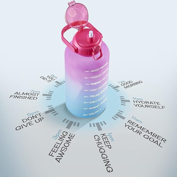 Motivational Water Bottle with Straw & Handle,One Gallon Water Bottle 128 oz/3.8L,Reusable Water Jug, Achieve All-Day Hydration SpillProof, BPA FREE