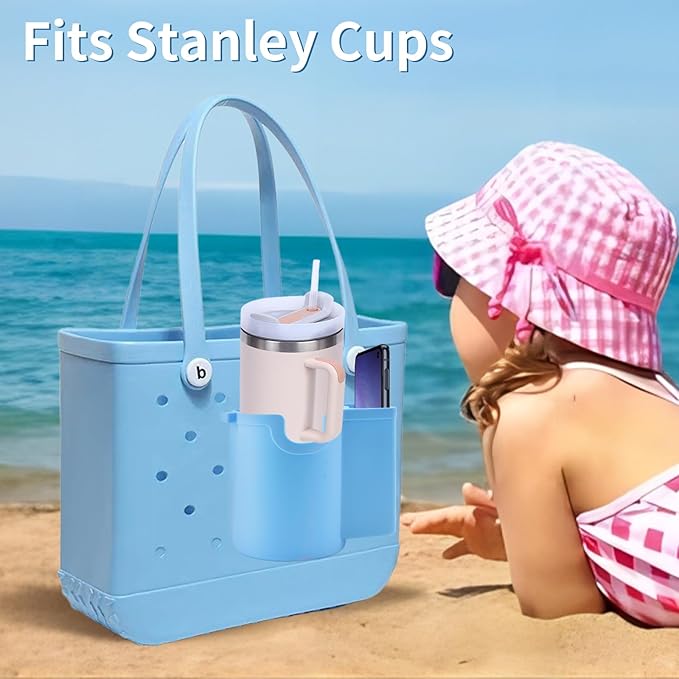 Bogg Bag Cup Holder and Phone Holder, Silicone Bogg Bag Accessories Compatible with All Bogg Bags & Simply Southern Totes, Bogg Bag Organizer for Stanley Cup/Sunglasses/Wallet(Blue)