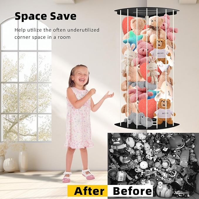 Stuffed Animal Storage Corner Plush Toy Organizer Storage Kids Room Holder with Length Adjustable Large Toys Wall Hanging Shelf for Nursery Playroom Bedroom Sturdy Metal (Semicircular)