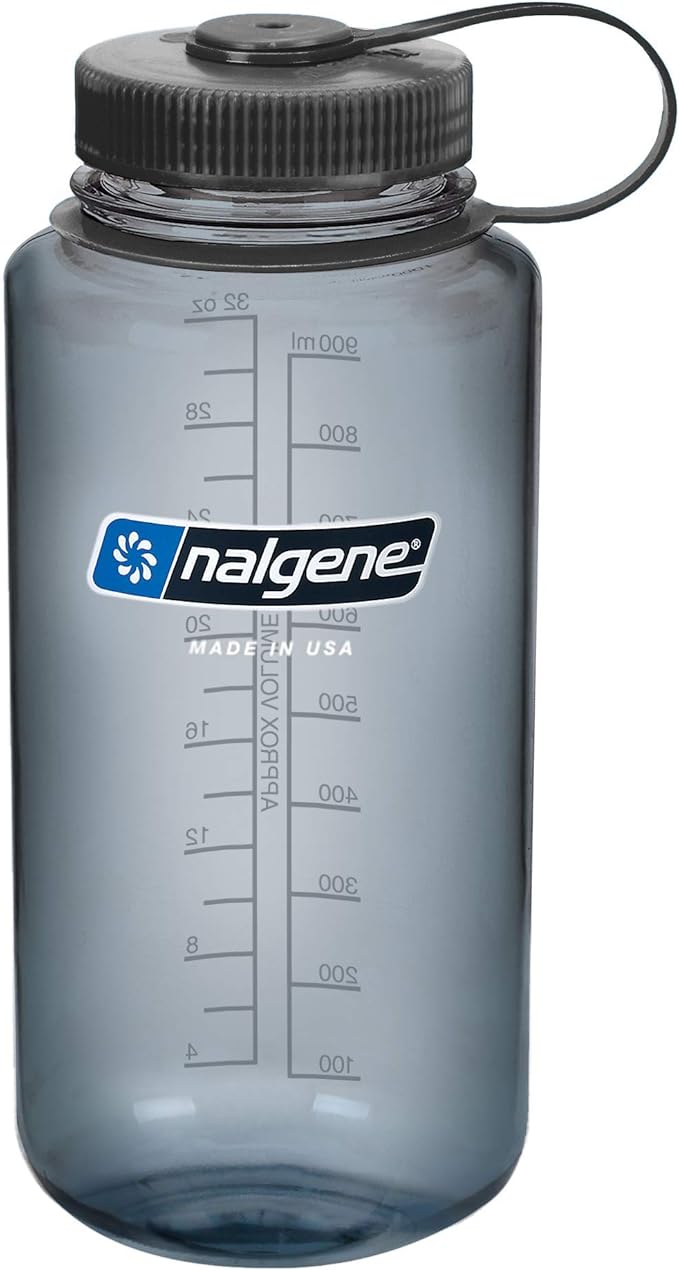 Nalgene BPA Free Tritan Wide Mouth Water Bottle, 32 Oz, Gray with Black Lid