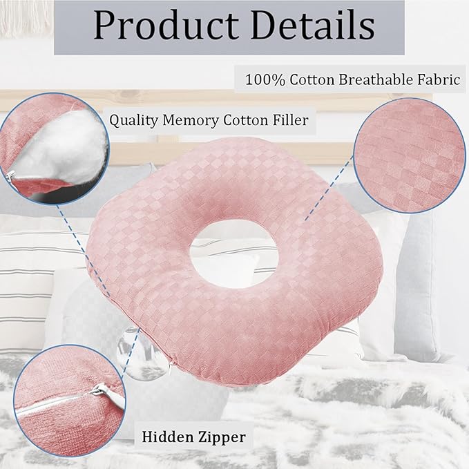 Ear Piercing Pillow for Side Sleepers, Pillow with an Ear Hole for CNH and Ear Pain Ear Inflammation Pressure Sores, O-Shaped Side Sleeping Pillow, Ear Guard Pillow (Light Pink)