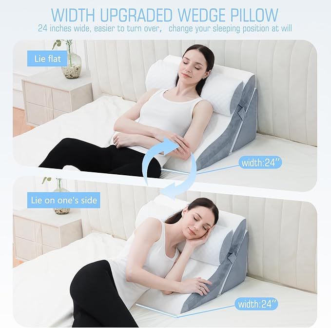 3PCS Bed Wedge Pillow for Sleeping, 20-in-1 Adjustable Memory Foam Wedge Pillow for Back Leg Pain Relief, 23" Wide Wedge Pillow for After Surgery, Acid Reflux, Snoring, Back Pain