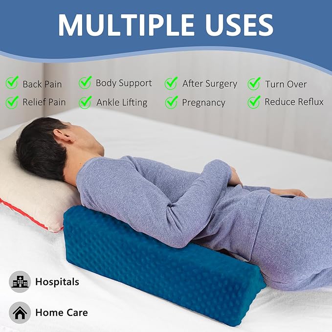 Wedge Pillow for Side Sleeping, Body Positioning Foam Wedge Pillow, Side Wedge Pillow for Sleeping Non-Slip Back Positioning Pillow for Bed Sore Wedge (Blue)