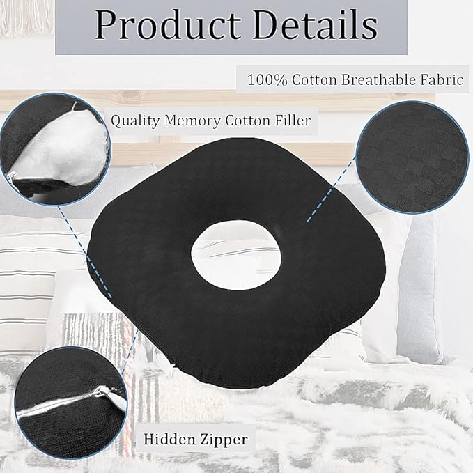 Ear Piercing Pillow for Side Sleepers, Pillow with an Ear Hole for CNH and Ear Pain Ear Inflammation Pressure Sores, O-Shaped Side Sleeping Pillow, Ear Guard Pillow(Black)