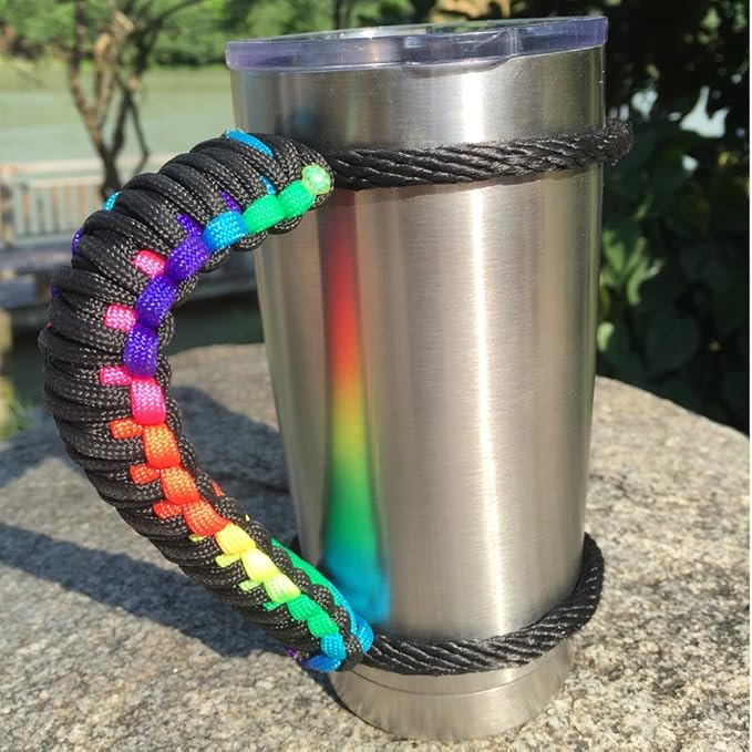 Handmade Paracord Handle for 20 oz. Tumbler, Colorful/Black