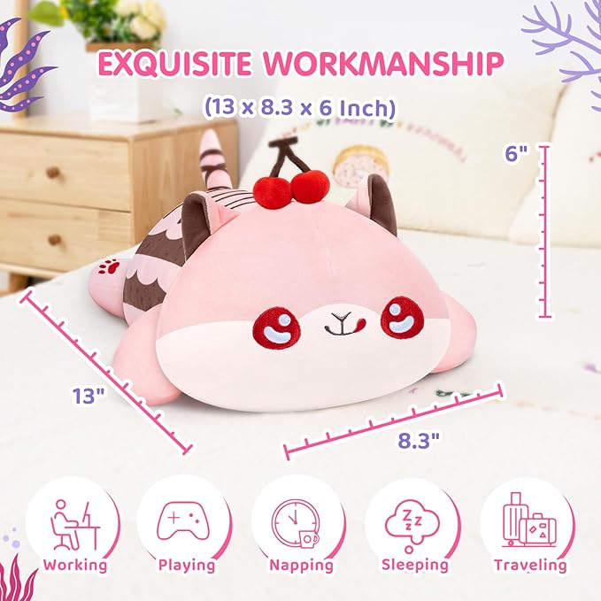 Cute Cat Plush Pillow, Kawaii Plushies Sweet Cat Stuffed Toys, Squishy Plushies, Cuddle Plush Pillow for Boys & Girls
