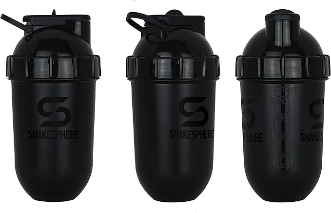 SHAKESPHERE Tumbler: Protein Shaker Bottle and Smoothie Cup, 24 oz - Bladeless Blender Cup Purees Raw Fruit with No Blending Ball - Drink Powder Mix Shake Mixer for Pre Workout, Gym (Glossy Black)