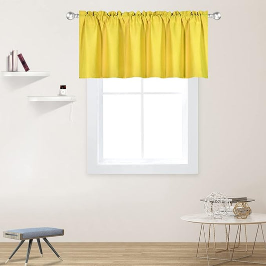 Bright Yellow Valance for Windows 52x18 Inch Solid Blackout Rod Pocket Kitchen Short Curtain Toppers Valance for Bathroom Living Room, Light Yellow